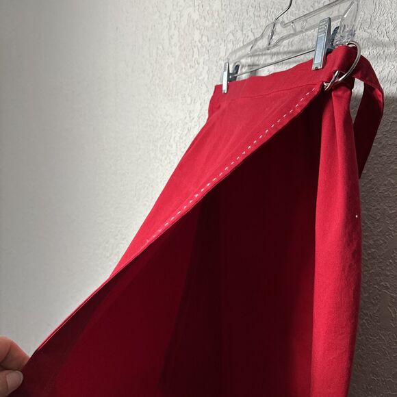 Red Wrap Skirt Vintage Midi Skirts Women's Stretchy Elastic Button Size 12 - Picture 5 of 12